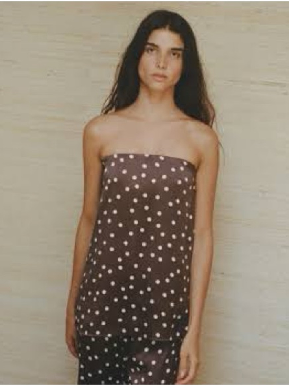 Zara Brown and White Polka Dot Loose Flowy Tube Top